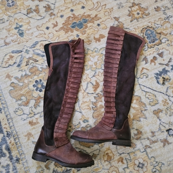 $498 Free People Forest Brown OTK Strappy Military Leather Boots - Picture 10 of 10